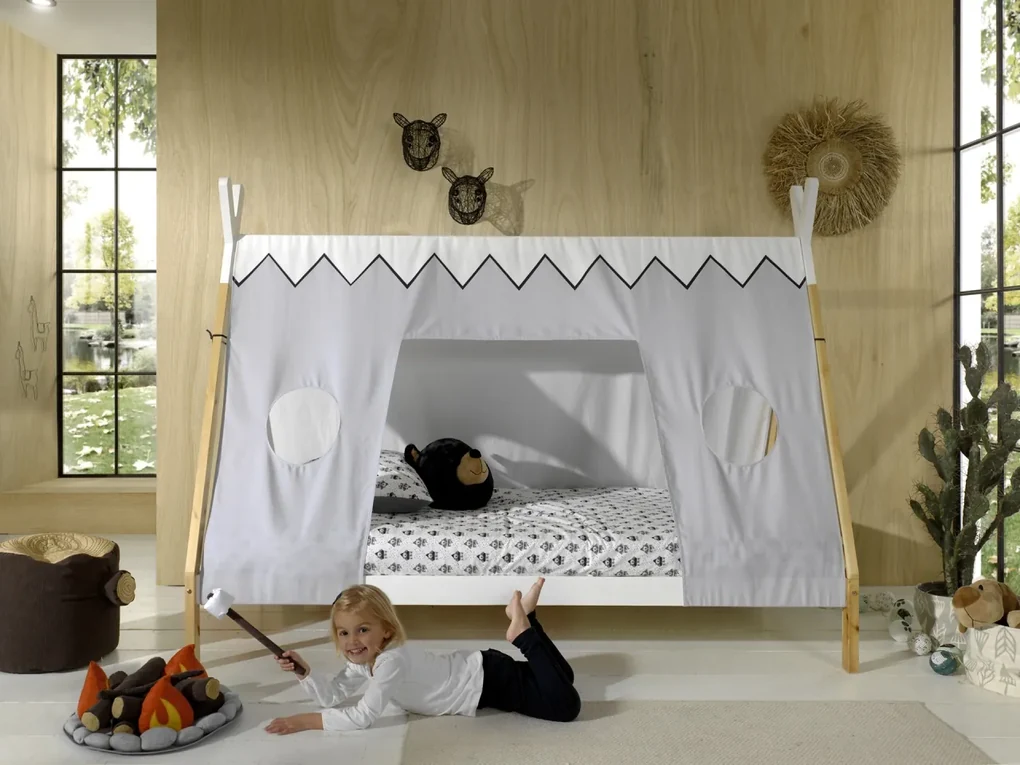 Set TIPI format în Pat copiiul înalt fără gard (90 x 200 cm) și setul textil asortat.