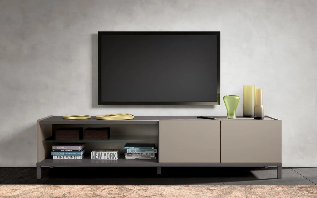 Comodă TV lemn masiv 2 uși Kara, 208 × 48 × 48 cm