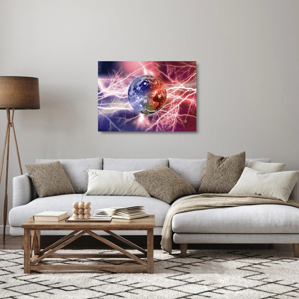 Tablou pe sticlă - Globul pământen în curenți (70x50 cm)