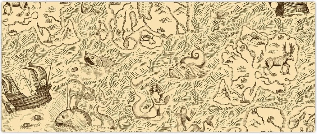 Tablou - Harta de epocă, ilustrații (120x50 cm)
