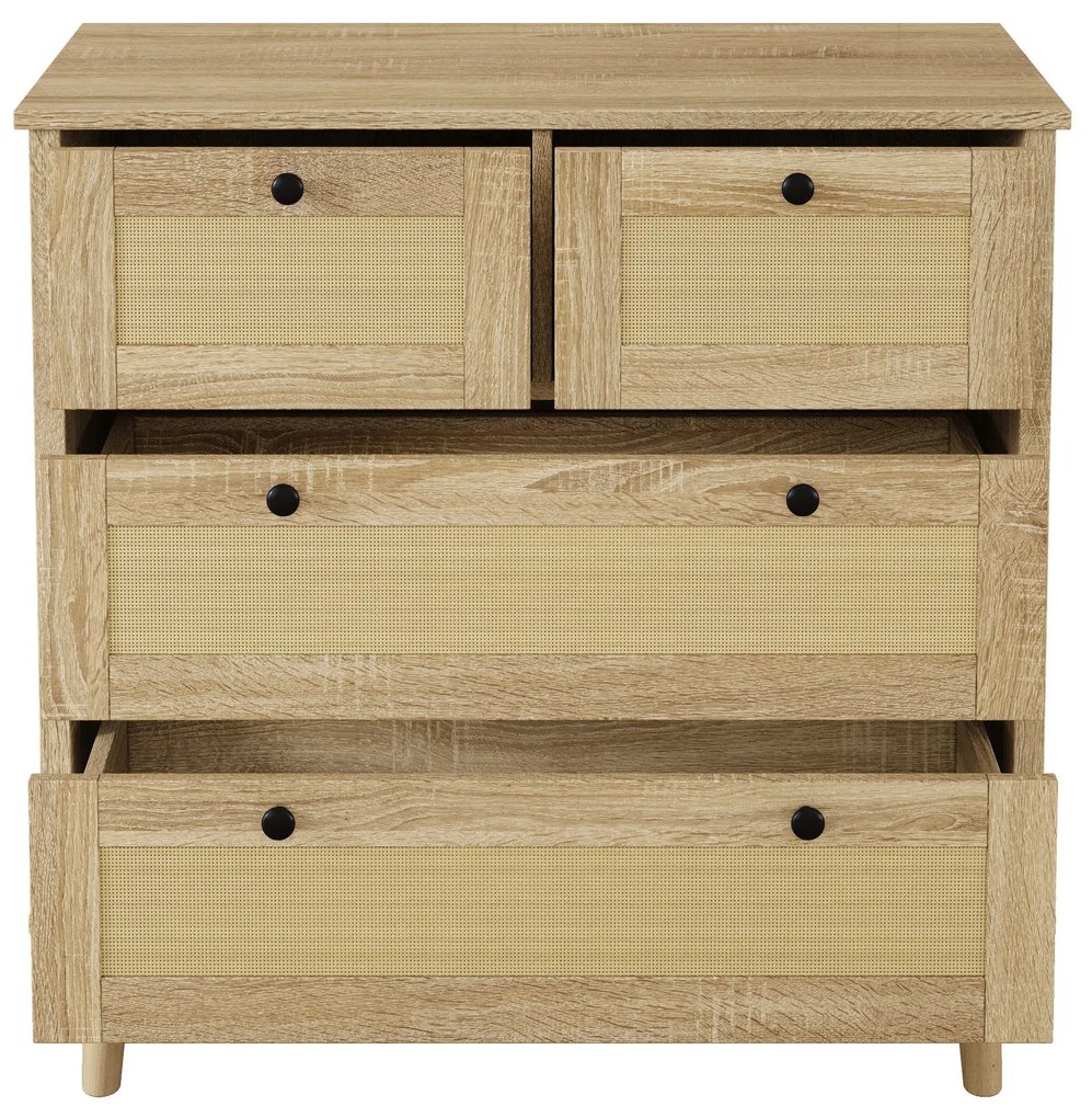 Comodă cu 4 sertare din ratan, 80x40x80 cm, Culoare naturală