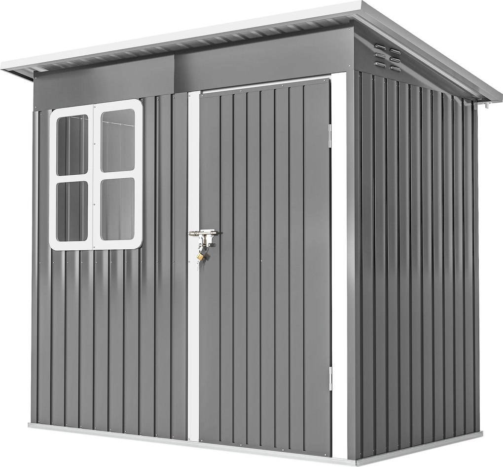 Outsunny magazie grădină căsuță de grădină pentru unelte cu ușă largă și fereastră, 221x133x190 cm gri închis | Aosom Romania