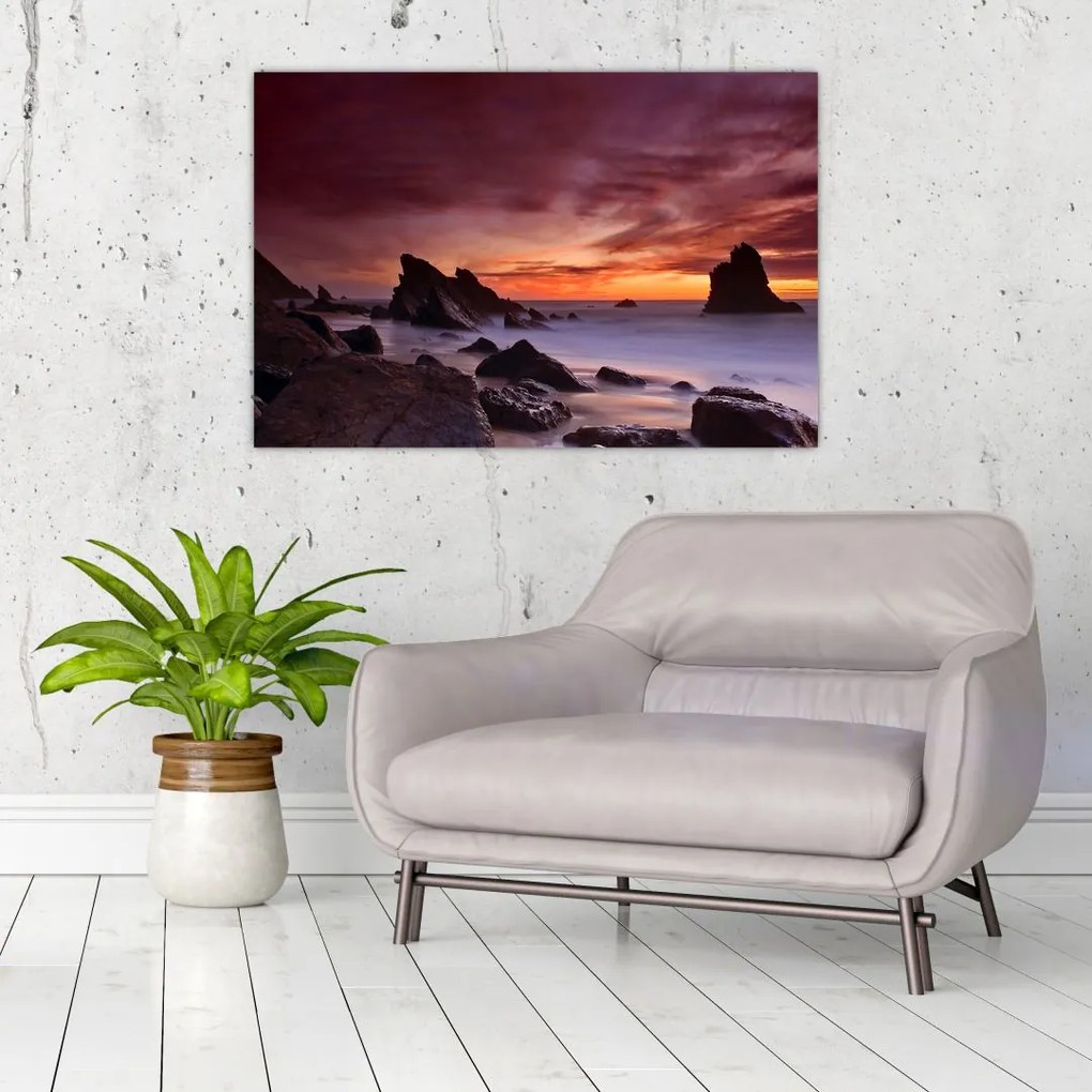 Tablou cu apus de soare pe mal (90x60 cm)