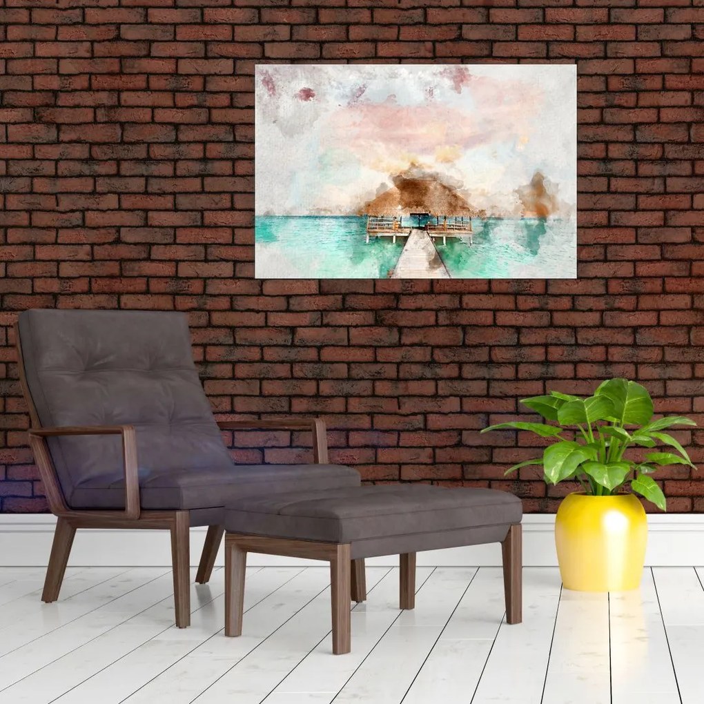 Tablou - Maldive, debarcader din lemn (90x60 cm)