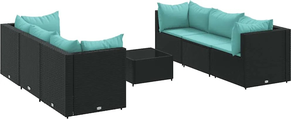 vidaXL Set mobilier de grădină cu perne, 7 piese, negru, poliratan