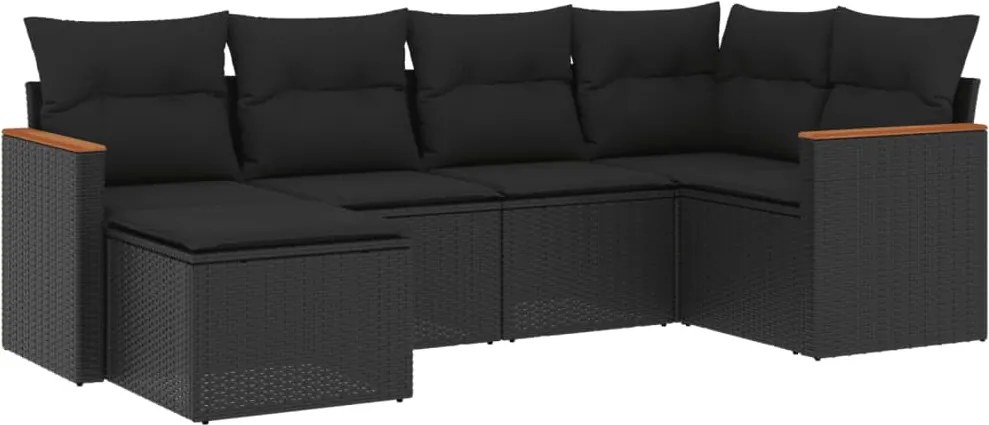 vidaXL Set mobilier de grădină cu perne, 6 piese, negru, poliratan