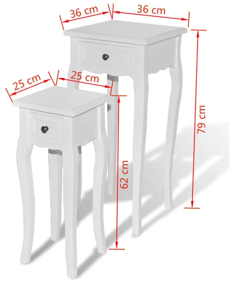 Set de mese laterale suprapuse cu sertar, 2 piese, alb