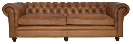 Canapea Chesterfield, 3 locuri, maro, din piele naturala