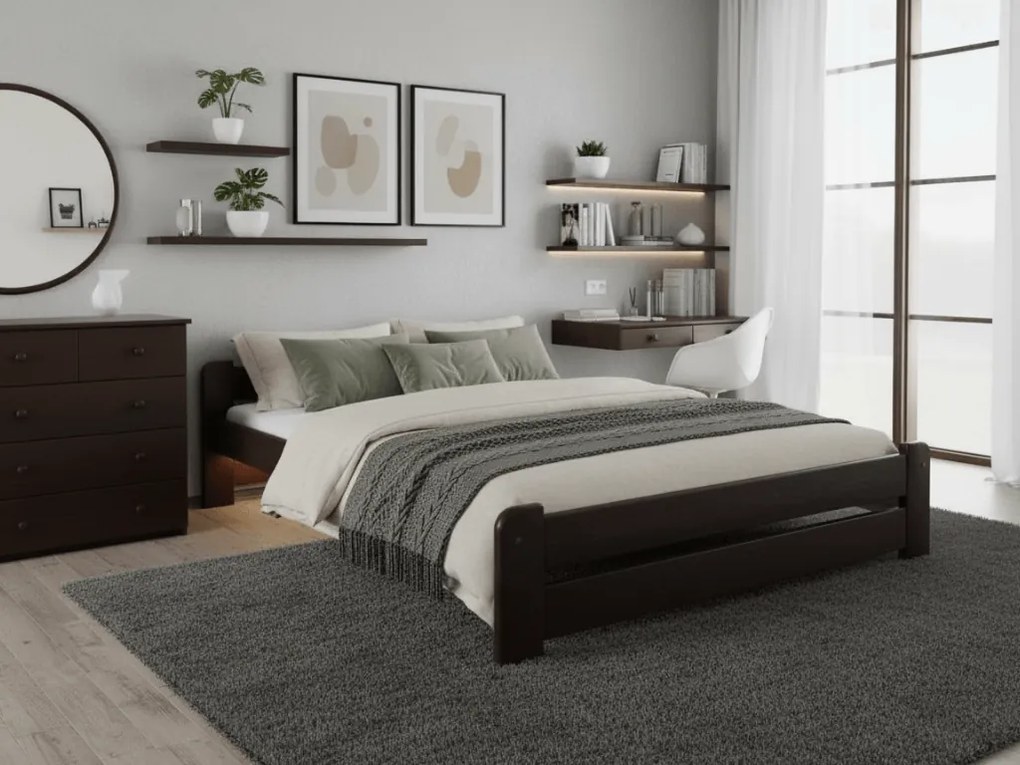 Pat Emily 140x200 cm, nuc Saltele: Cu saltele Coco Maxi 20 cm, Somiera pat: Cu lamele curbate