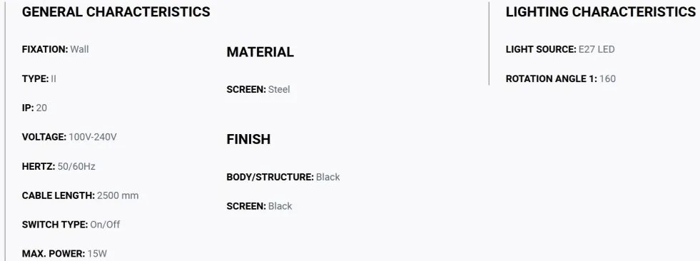 Aplica de perete metal ajustabila DOMINICA negru