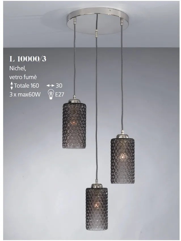 Lustra moderna cu 3 pendule design italian 10000 fumuriu