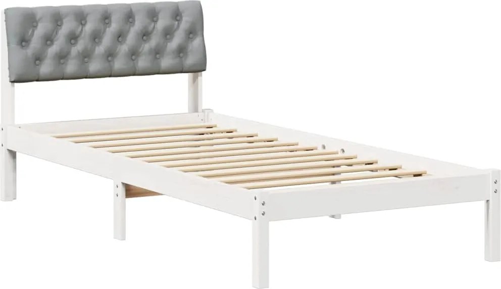 vidaXL Cadru de pat Alb și gri deschis 90 x 200 cm Lemn masiv de pin