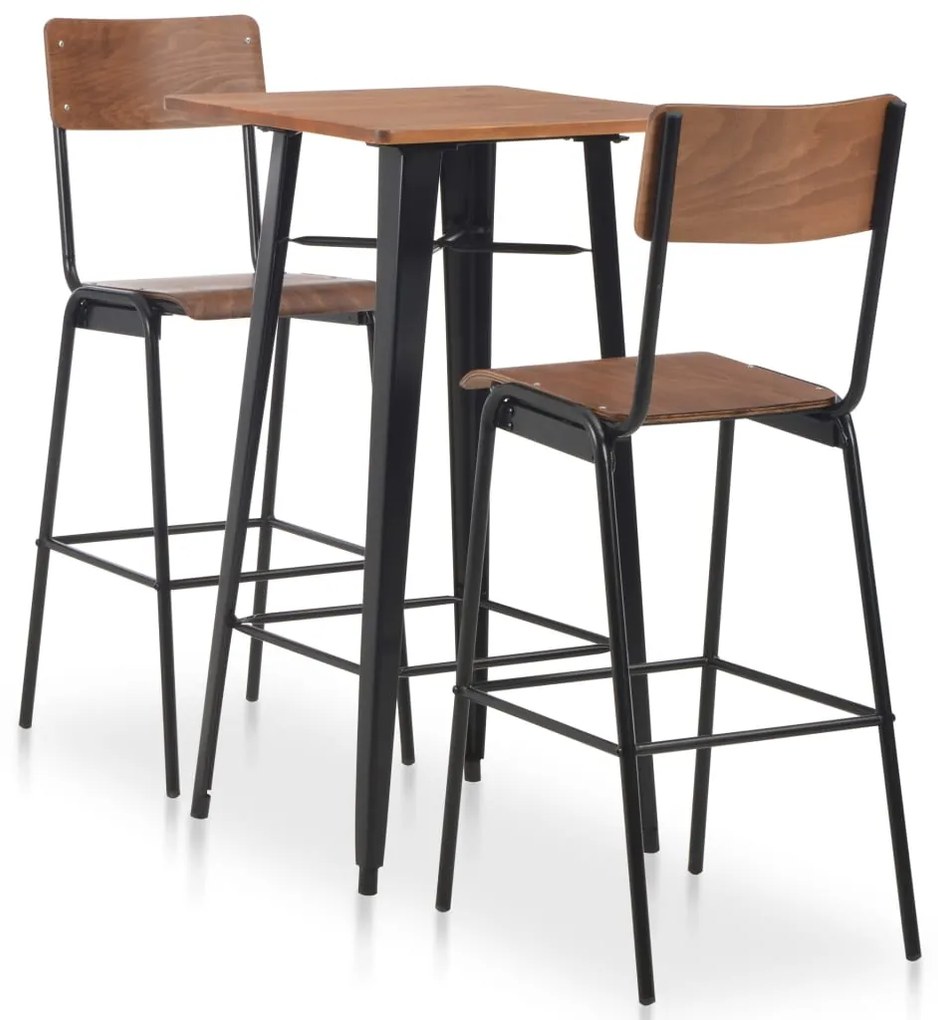 276847 vidaXL Set mobilier de bar, 3 piese, maro și negru, oțel