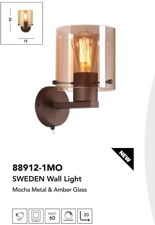 Aplica de perete moderna Sweden 1L moca, chihlimbar