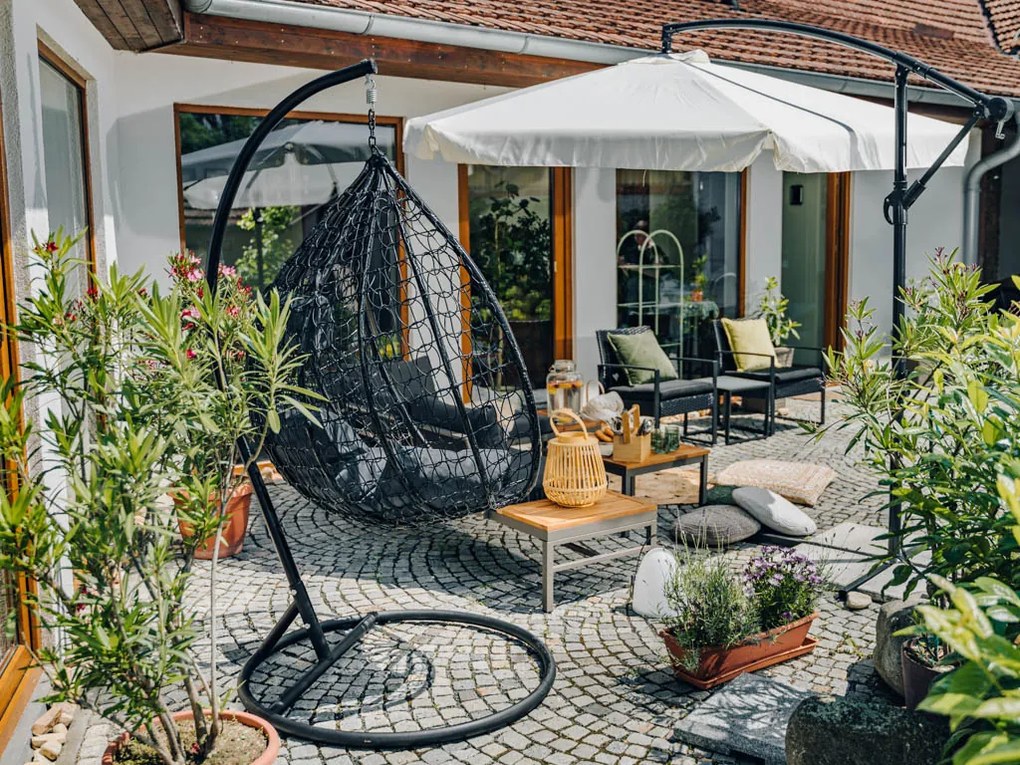 Scaun suspendat gri KOKON cu suport, perna gri