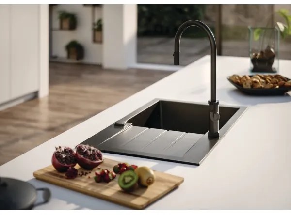 Baterie de chiuvetă cu cap de duș detașabil ALVEUS 1132179 NERINA 46,8 cm negru mat