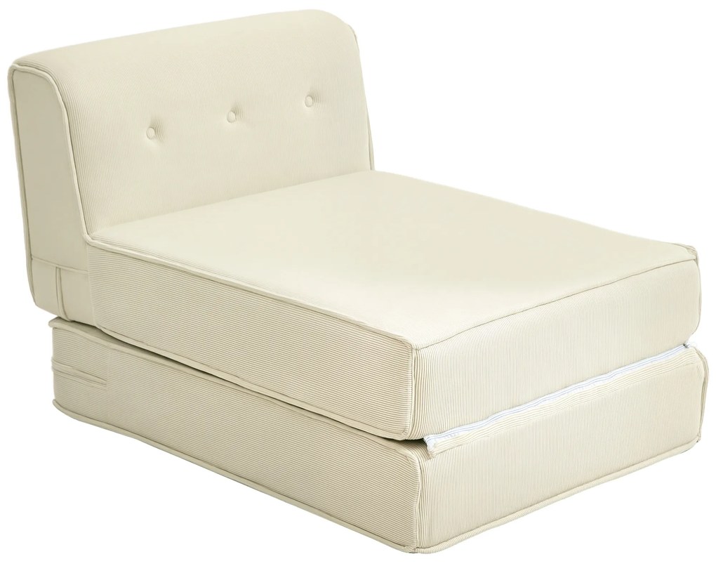 HOMCOM Canapea-lit pliabil cu spătar capitonat, fotoliu convertibil, pat suplimentar, salon, birou, alb crem | Aosom Romania