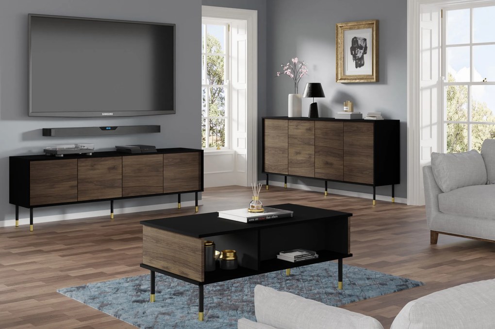 Dulap 4D 180 Sherlock (Negru + Stejar  catania + Auriu). 1125108