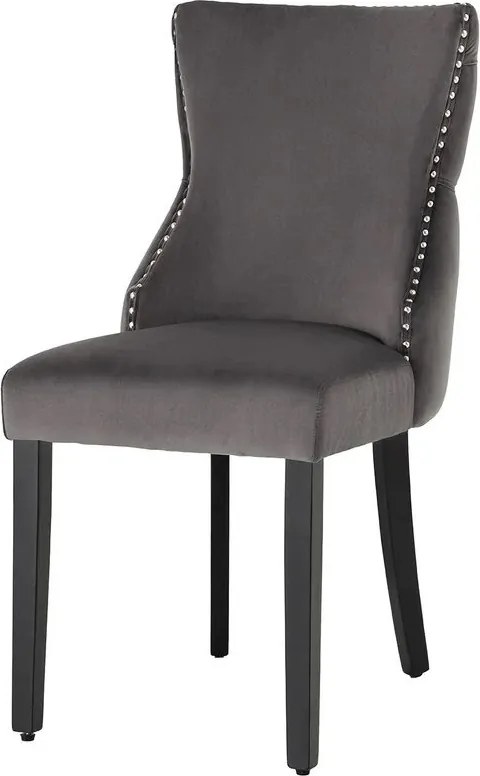 Set 2 scaune Stil Baroc, Catifea, Gri, Lemn, Negru, CASTLE DELUXE