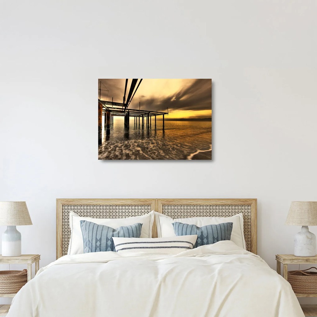 Tablou pe sticlă - Arhitectura la mal (70x50 cm)