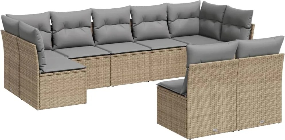 vidaXL Set canapele de grădină, 9 piese, cu perne, bej, poliratan