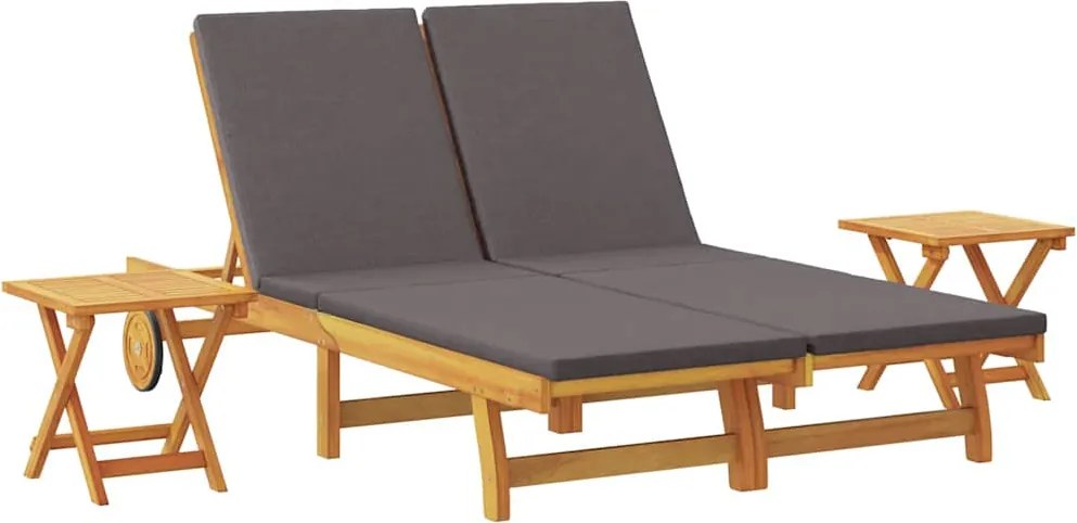 vidaXL Șezlong cu pernă Gri închis Lemn Solid de Acacia