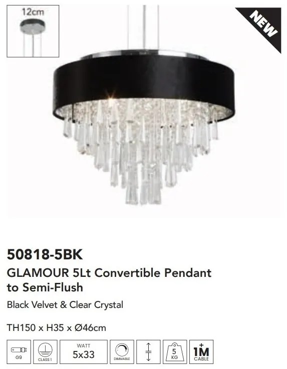 Lustra eleganta cu abajur din catifea si cristale Glamour 5Lt