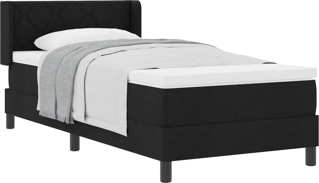 vidaXL Pat cu arcuri cu saltea cu headboard Negru 190 x 90 cm țesătură