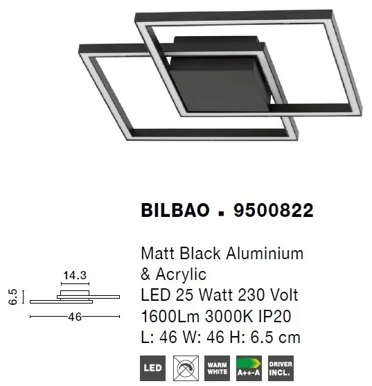 Lustra LED aplicata design modern geometric BILBAO 25W negru NVL-9500822