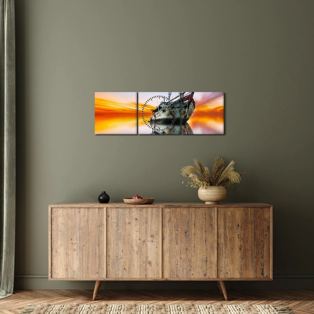 Tablou - Zori peste un naufragiu (cu ceas) (90x30 cm)