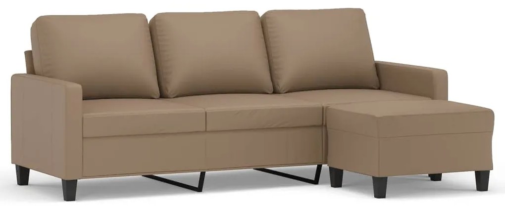 3201028 vidaXL Canapea cu 3 locuri / taburet cappuccino 180 cm piele ecologică