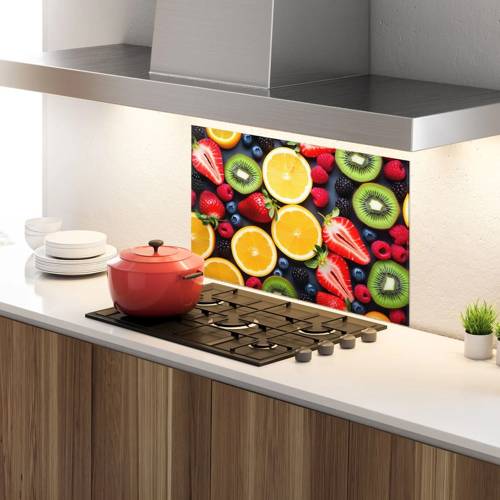Panou Sticla Bucatarie, 30x40cm, Protectie aragaz, Antistropi, Termorezistent, Alimente, Fructe, Orange Fruit Mix