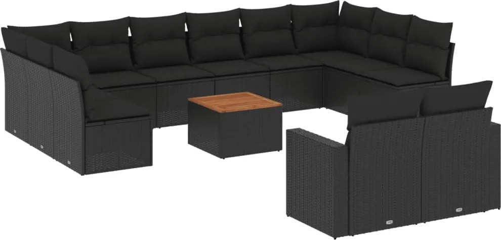 vidaXL Set mobilier de grădină cu perne, 13 piese, negru, poliratan