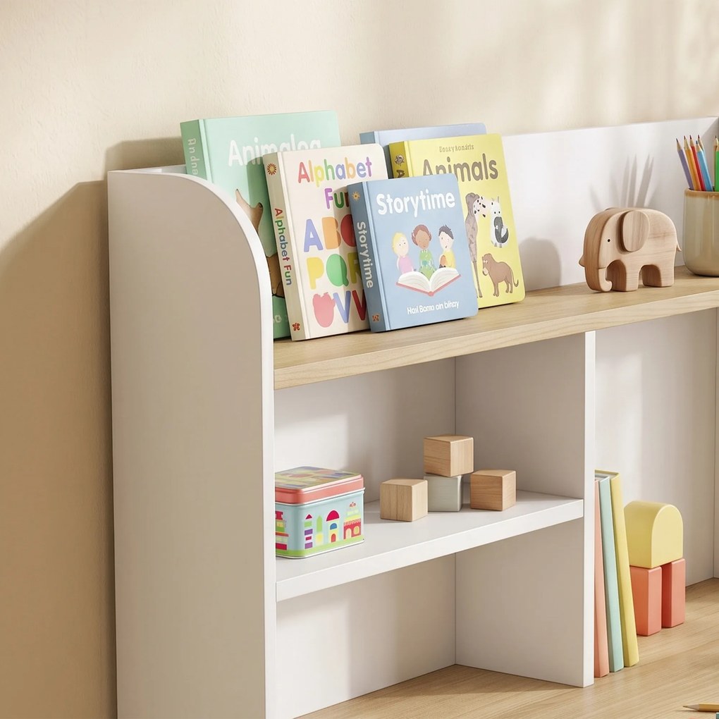 AIYAPLAY Birou pentru Copii, Masă de Studiu cu Bibliotecă și Sertar 3-8 Ani, Alb | Aosom Romania