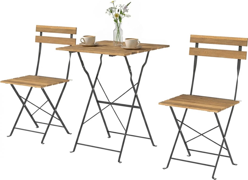 Outsunny Set mobilier de grădină bistro 3 piese, 2 scaune pliabile, masă pătrată din lemn de acacia, 55x55x71cm, natural | Aosom Romania