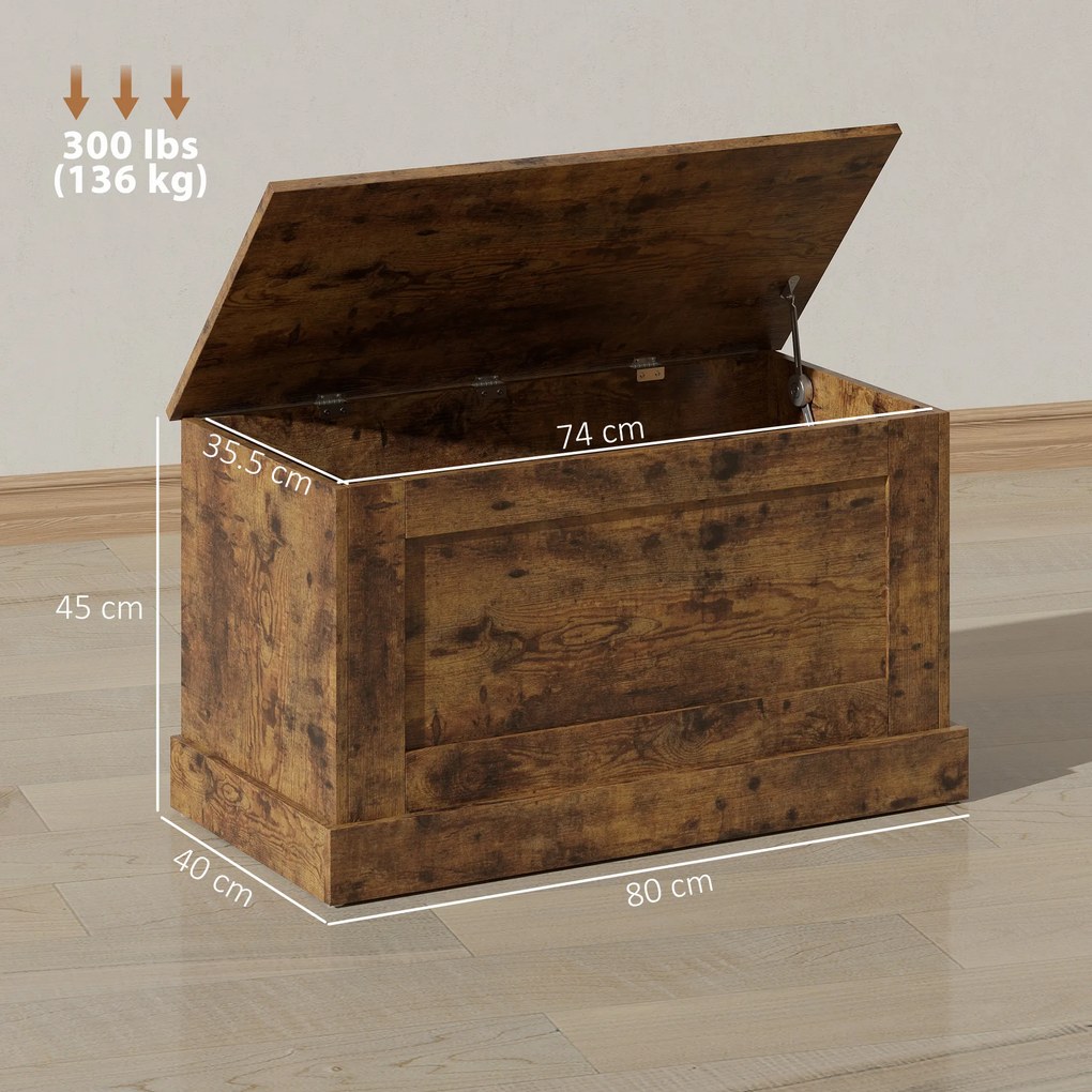 HOMCOM Cufăr de depozitare, cutie pentru jucării, cu balama de siguranță, pentru living, din lemn, 80 x 40 x 45 cm, maro rustic | Aosom Romania