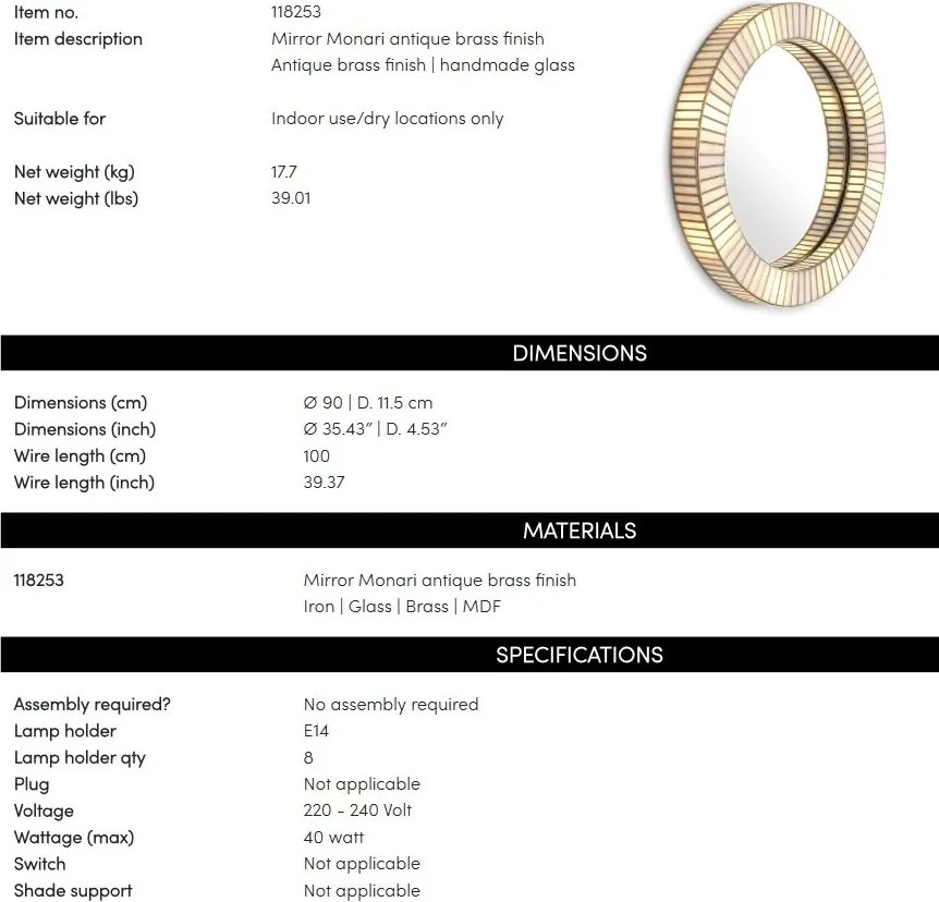 Oglinda decorativa design LUX cu iluminat Monari 90cm