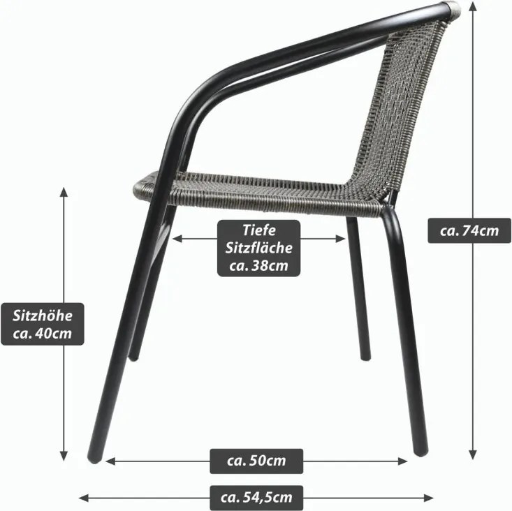 Set de scaune de grădină, stivuibile, gri închis, 4 buc