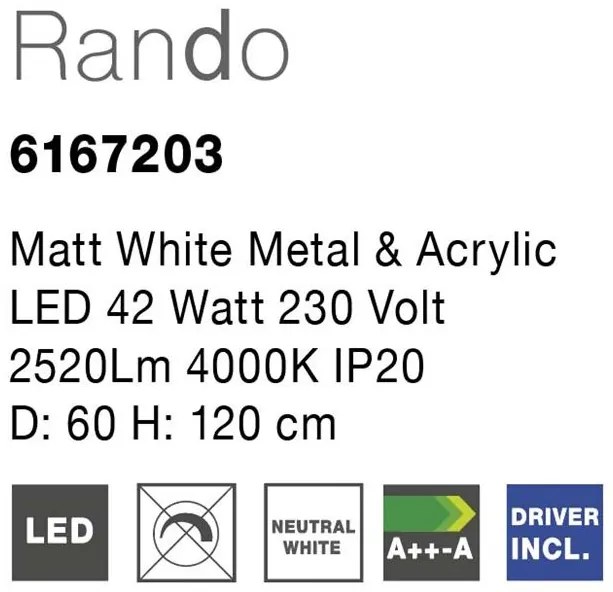 Lustra moderna suspendata LED 4000K Ø60cm RANDO alb NVL-6167203