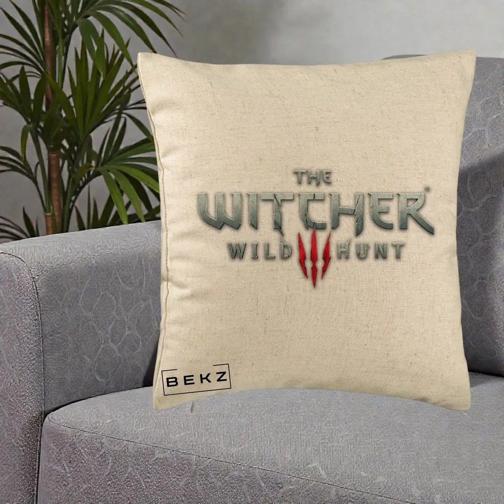 Perna Personalizata The Witcher 3 Wild Hunt, 40x40 cm, Bej, Husa Detasabila, Perna Inclusa, BEKZ®