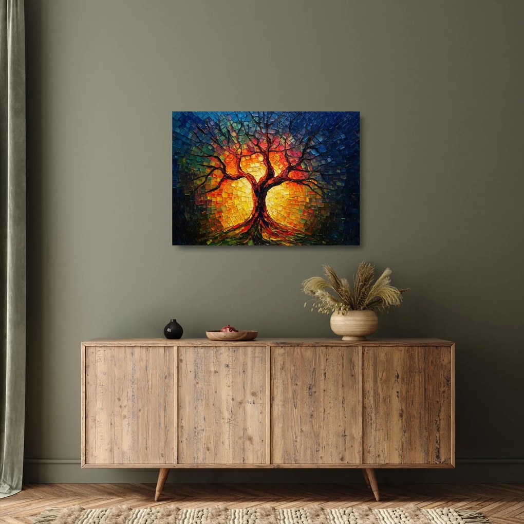 Tablou pe sticlă - Arborele vieții în mozaic (70x50 cm)