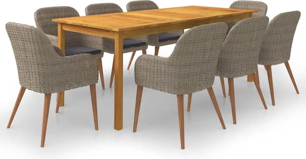 vidaXL Set mobilier de grădină, 9 piese, maro