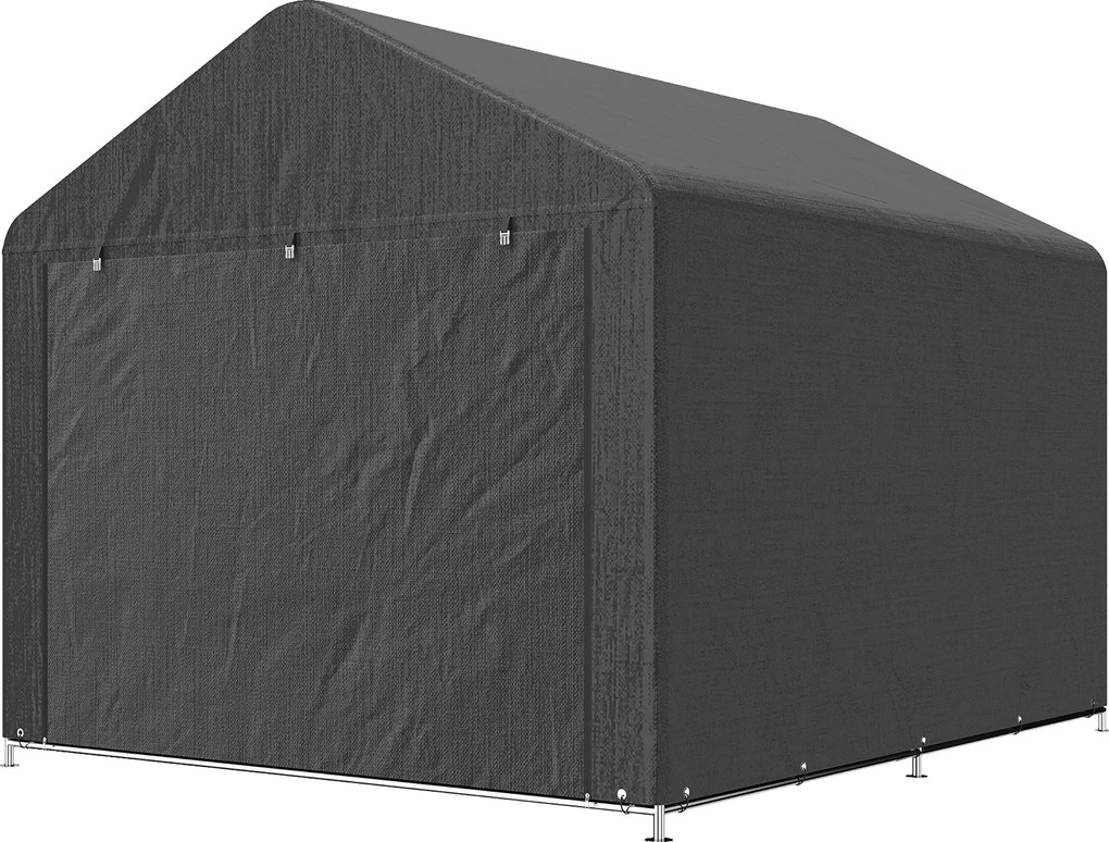 Outsunny Adăpost de grădină cort de depozitare impermeabil adăpost pentru motocicletă ușă rulou cu fermoar, 200 x 238 x 183 cm, gri închis | Aosom Romania