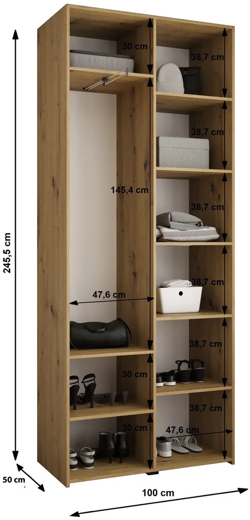 Dulap de haine 100 cm Carmela 50-3 (Cașmir + Negru). 1126767