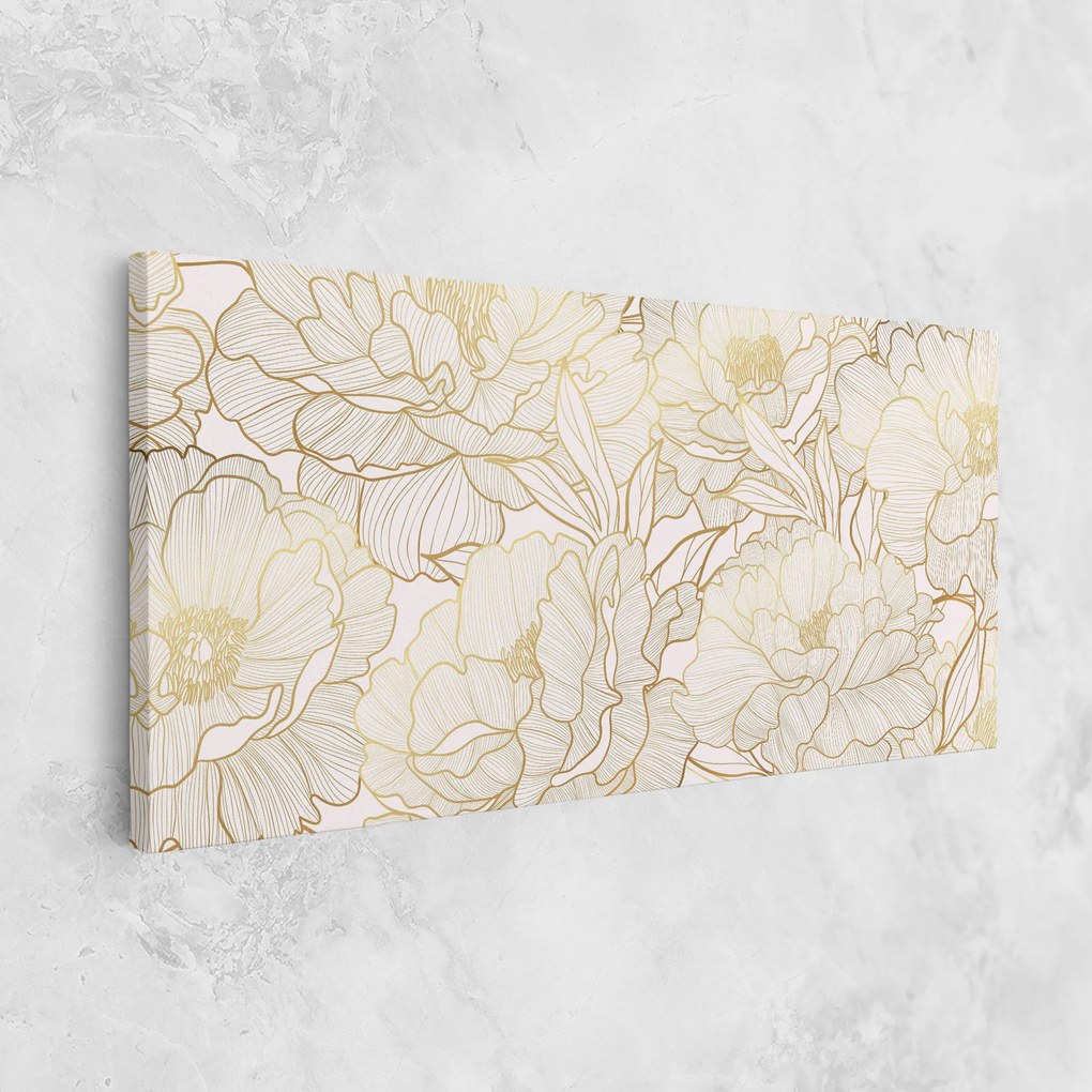 Tablou Canvas, 100x200cm, Dormitor si Living, Flori, Bujori, Golden Peony