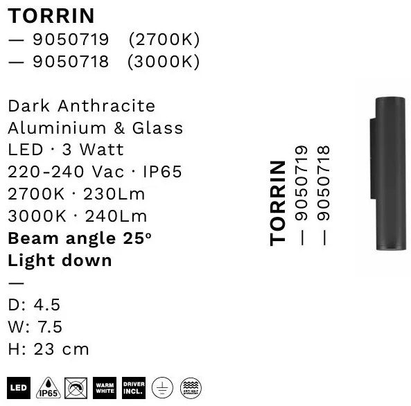 Aplica exterior cu iluminat jos LED 3000K IP65 TORRIN antracit