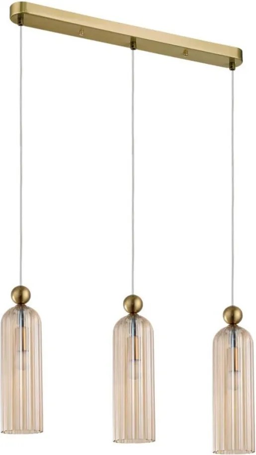 Lustră suspendată PIEGA pe cablu, 3xE14/40W/230V, alamă/bej fumuriu