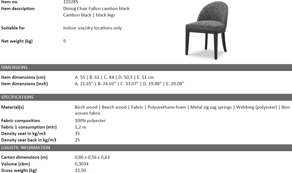 Scaun tapitat design LUX Fallon, Cambon black