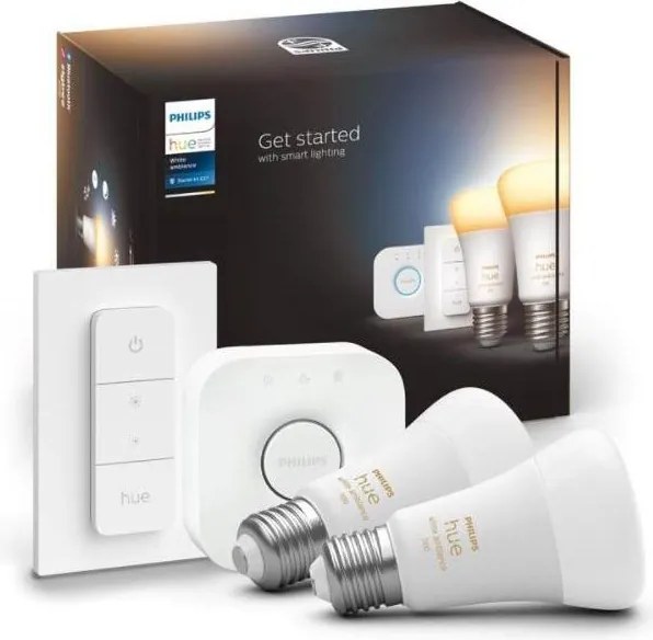 Kit de pornire Philips Hue WHITE AMBIANCE 2xE27/8W/230V + Bridge și comutator dimmer