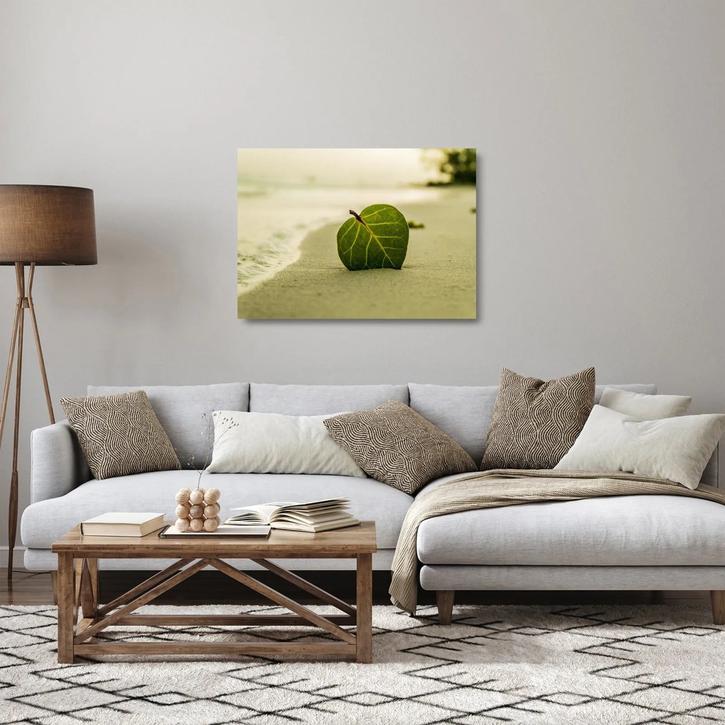 Tablou pe sticlă cu frunză în nisip (70x50 cm)